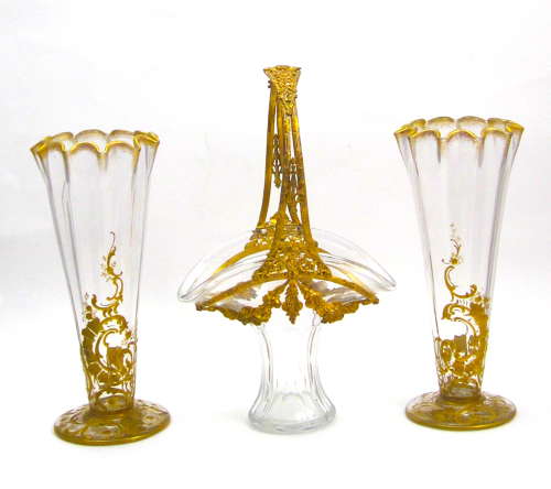 Pair of Antique St Louis Gilded Crystal Vases