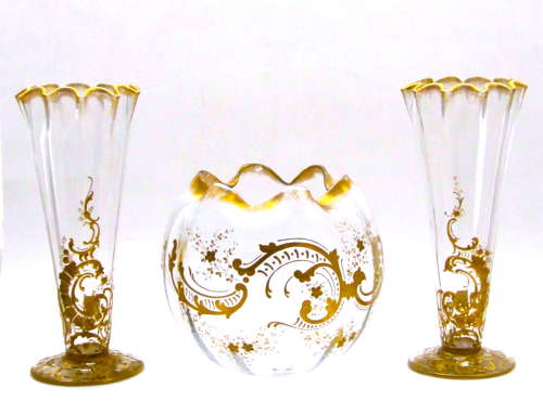Pair of Antique St Louis Gilded Crystal Vases