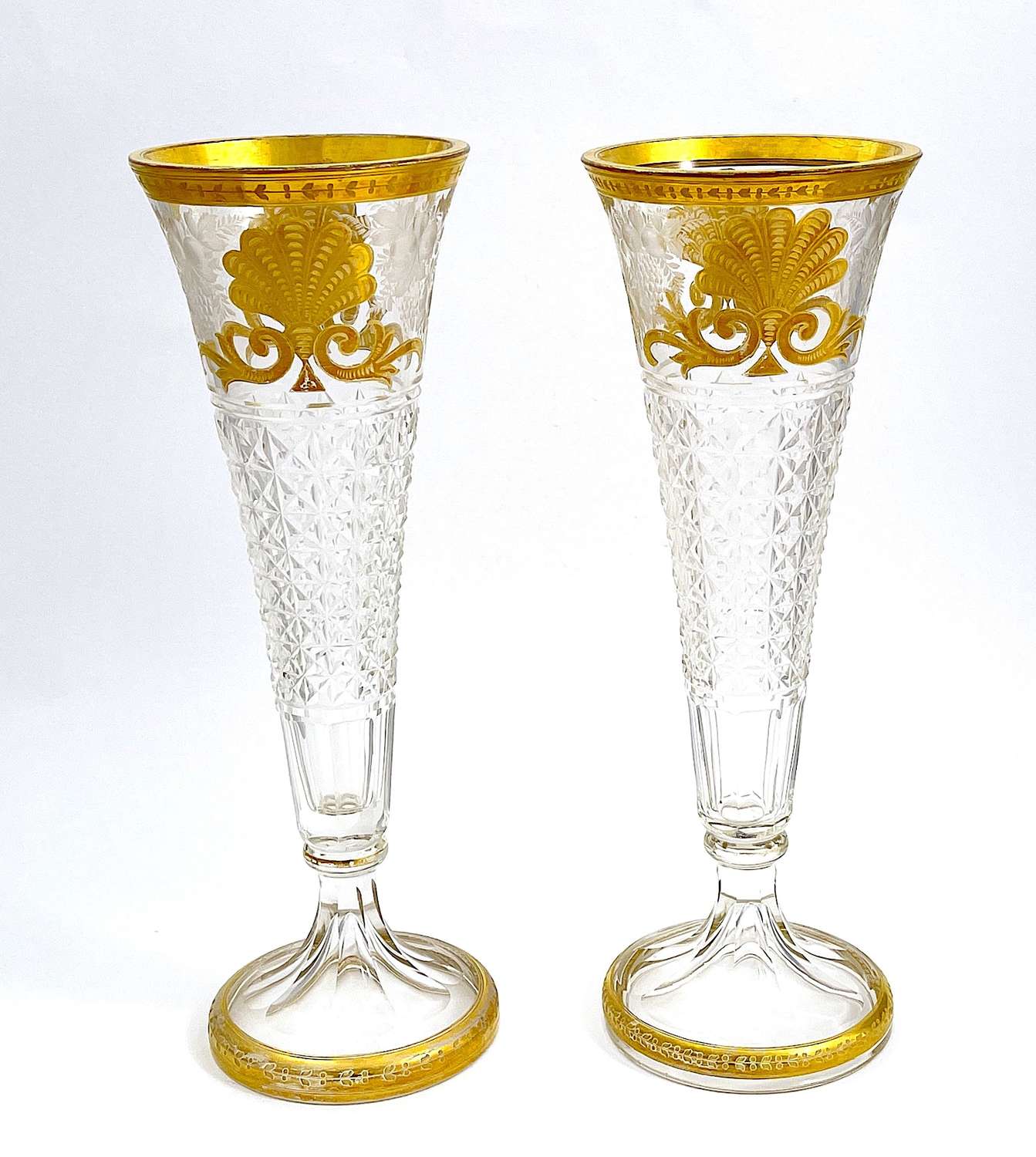 Antique Baccarat Crystal Vases with Beautiful Shell Design