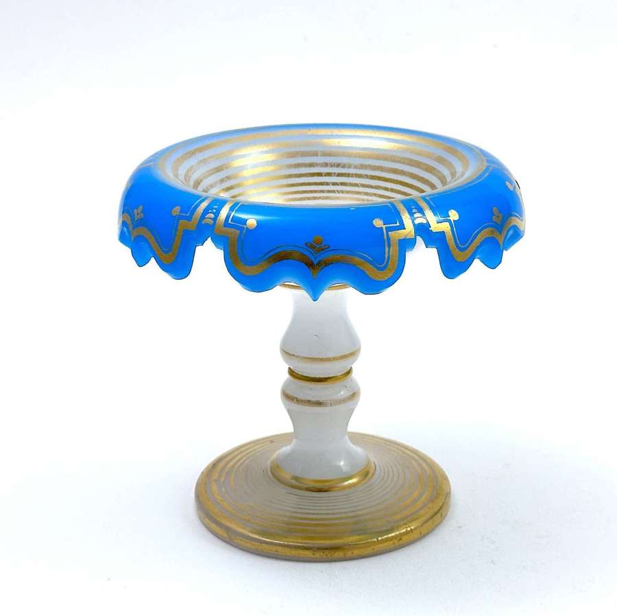 Small Antique French Blue and White Opaline Glass Bowl