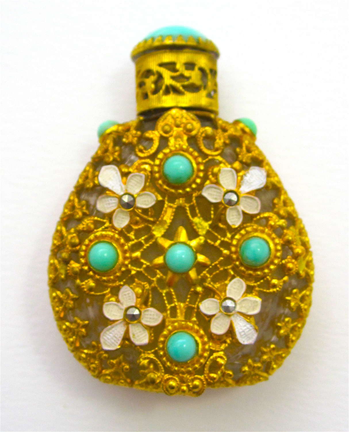 Vintage Czech Perfume Bottle with Turquoise Jewels
