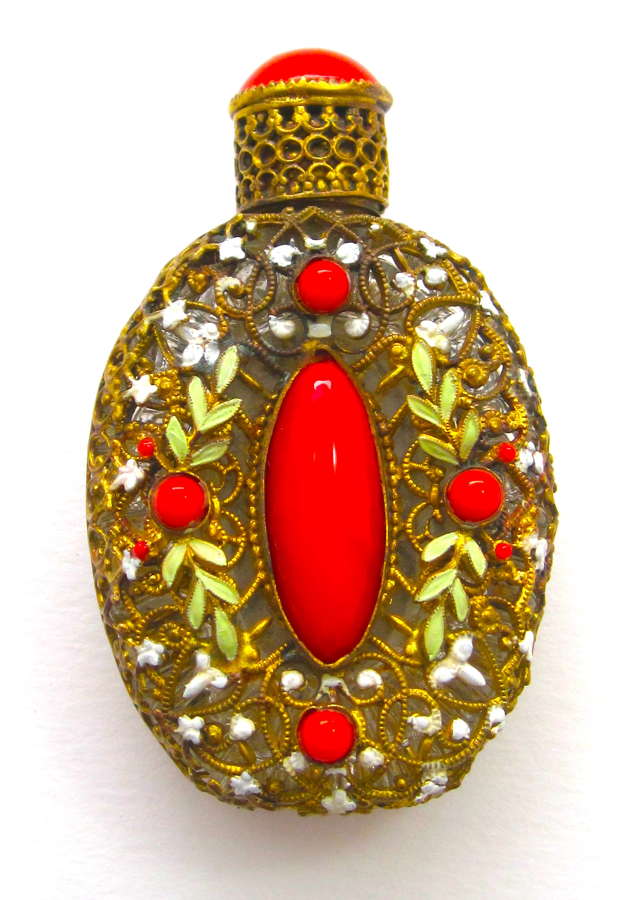Pretty Vintage Czech Perfume Bottle with Ruby Stones