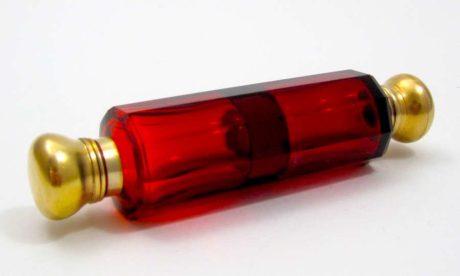 Antique Victorian Ruby Red Glass Double Ended Scent Bottle