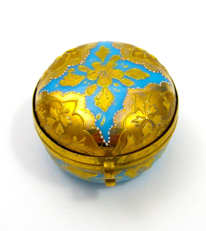 Antique MOSER Turquoise Opaline Glass Miniature Pill Box