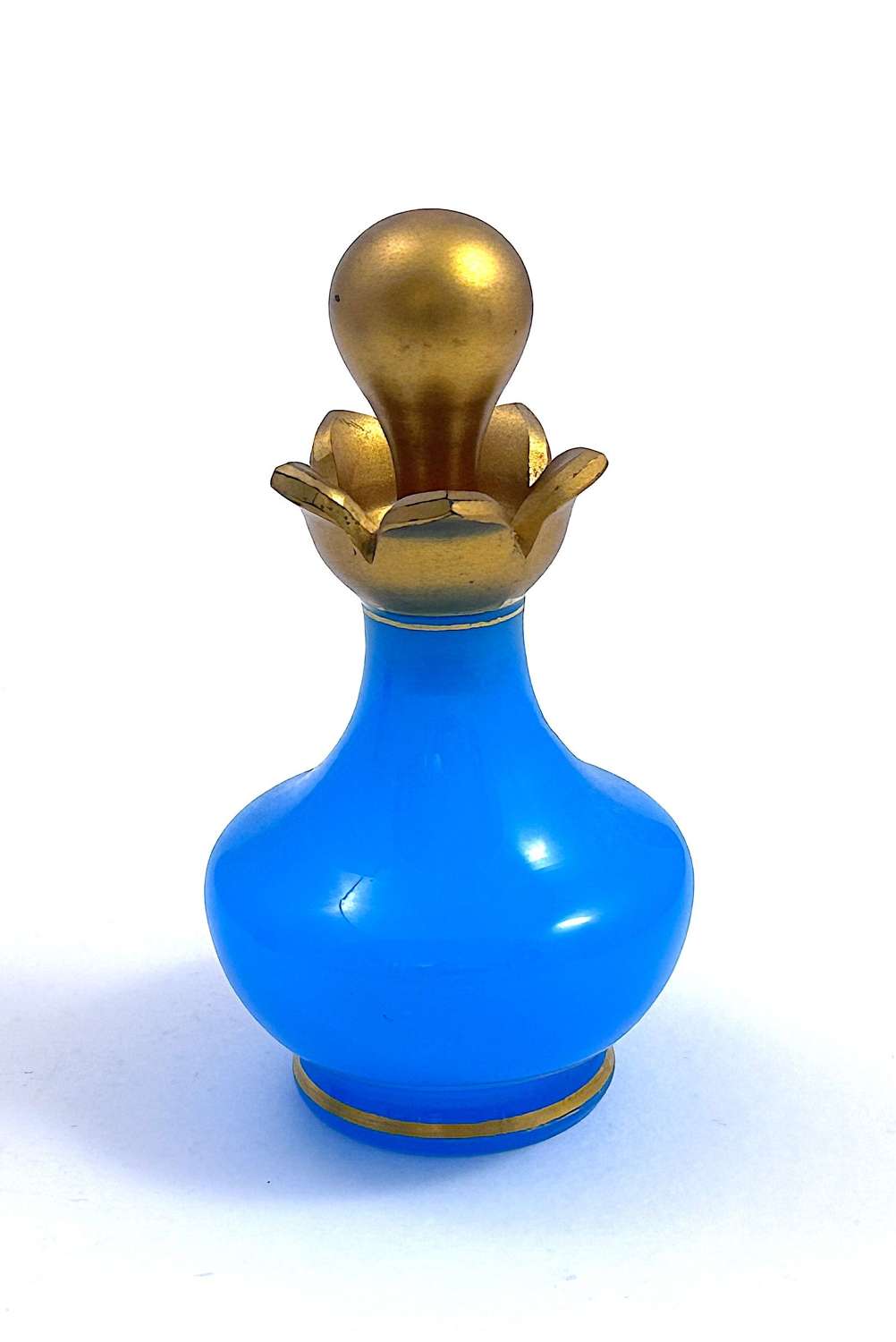 Antique French Blue Opaline Glass Perfume Bottle