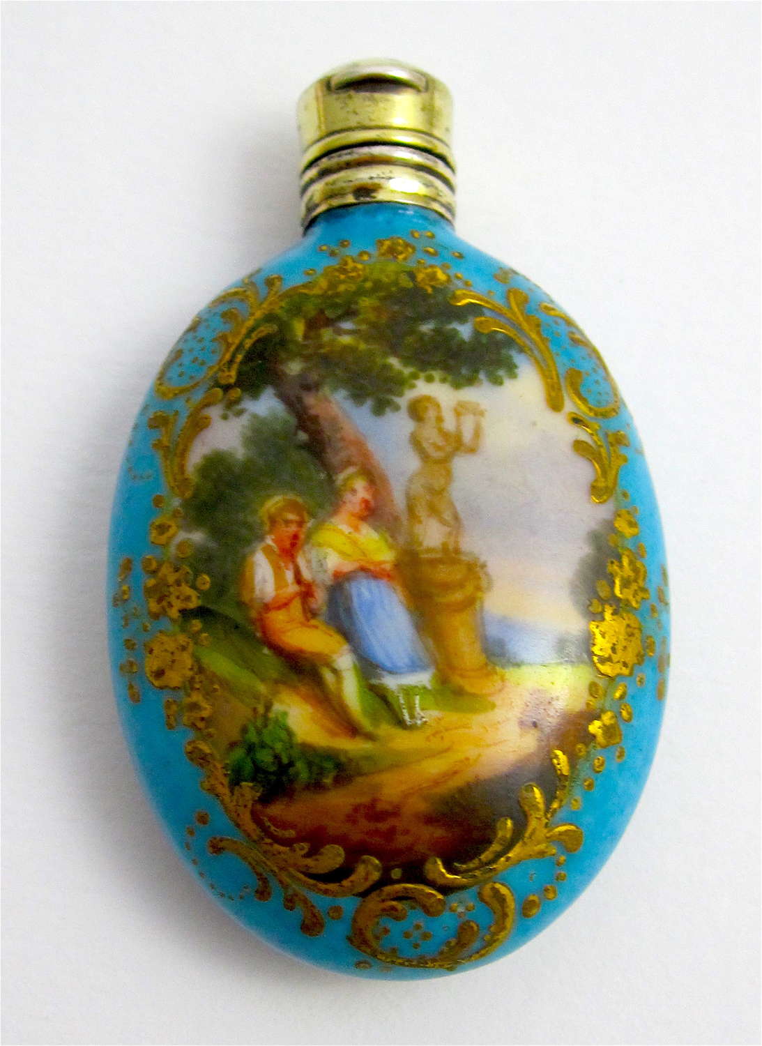 Antique French Turquoise Porcelain Perfume Bottle 