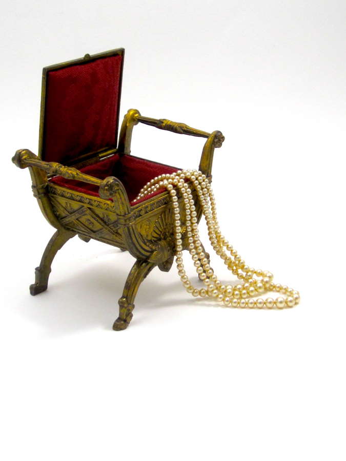 French Dore Bronze Empire Chair Trinket Jewel Box