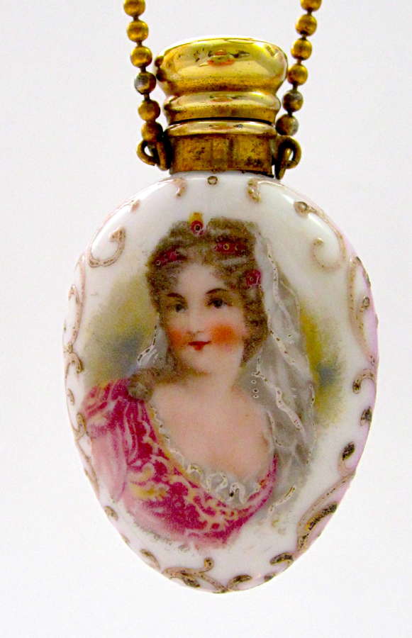 Antique Porcelain Perfume Bottle with Portrait of a Lady