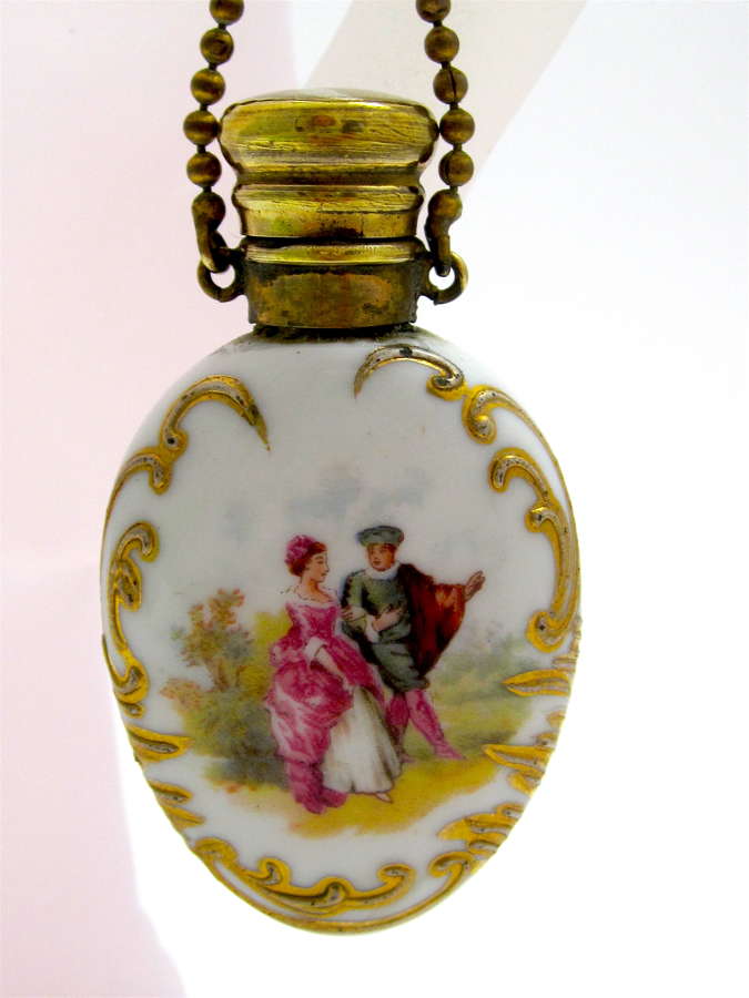 Antique French Porcelain Perfume Bottle with Courting Couple