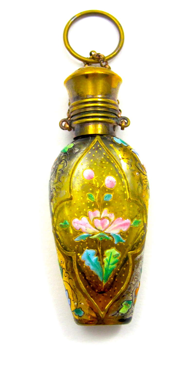 Antique Moser Golden Amber Glass Perfume Bottle
