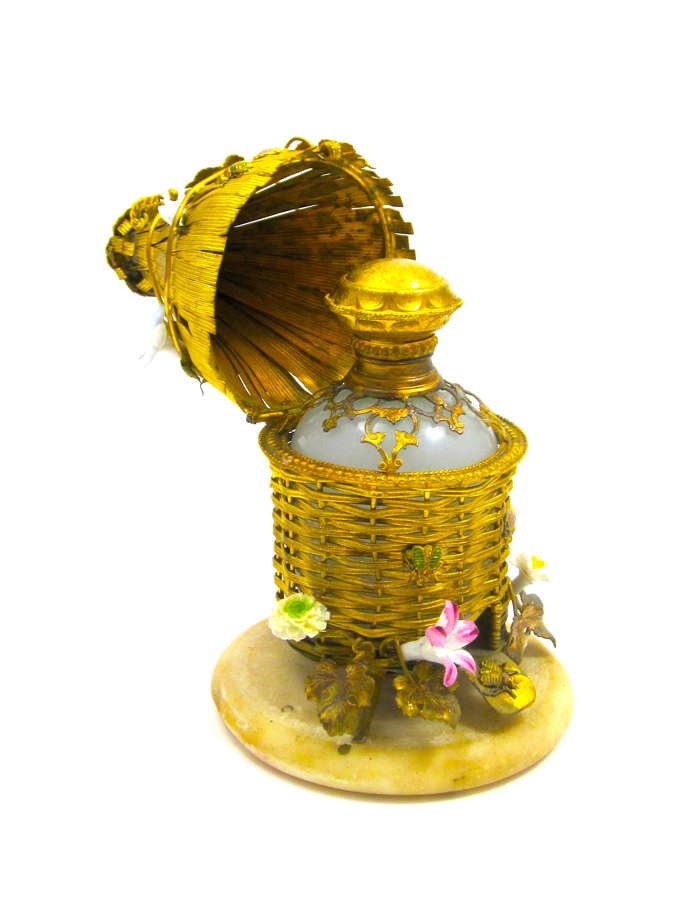 Rare Palais Royal Dore Bronze and Opaline Bee Hive Perfume Bottle Set