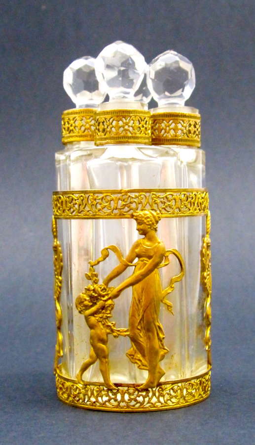 Napoleon III Dore Bronze and Crystal Perfume Set