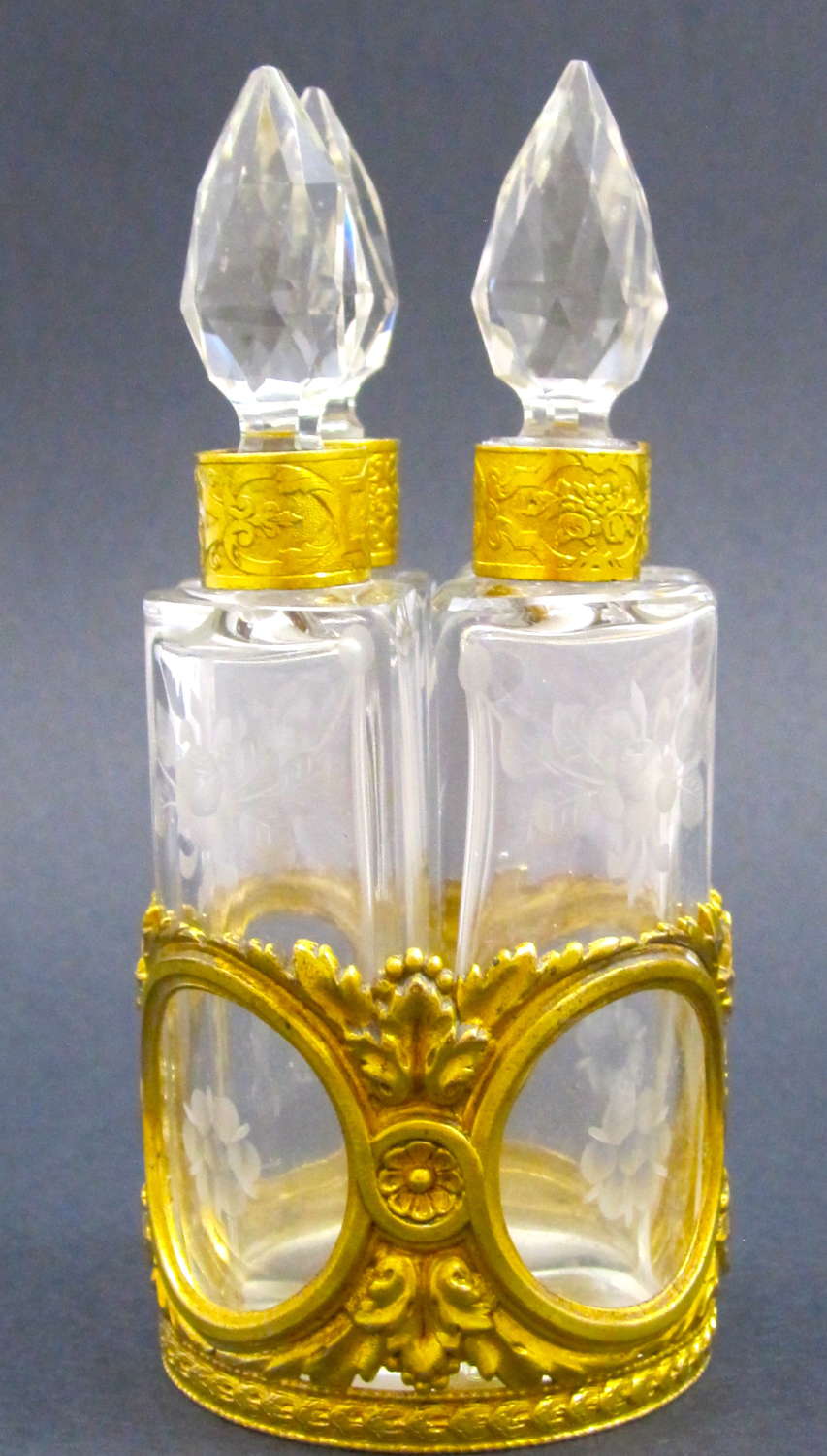 Napoleon III Dore Bronze and Engraved Crystal Perfume Set
