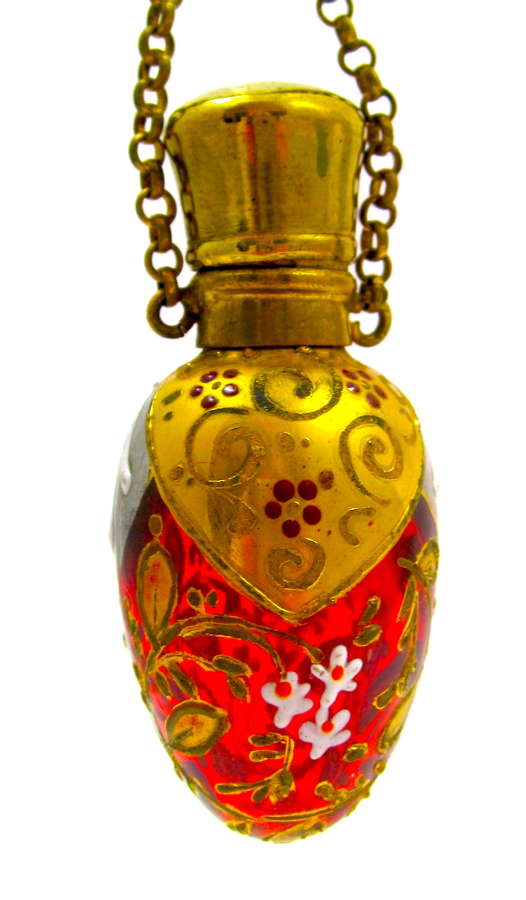 Antique MOSER Cranberry Glass Egg Shaped Perfume Bottle