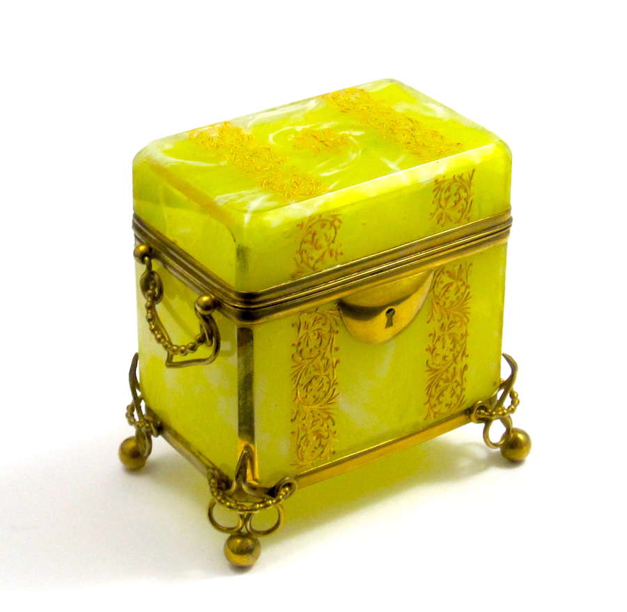Antique Bohemian MOSER Yellow Opaline Glass Casket Box