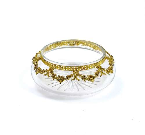 Antique French Cut Crystal Casket and Dore Bronze Jewellery Casket Box