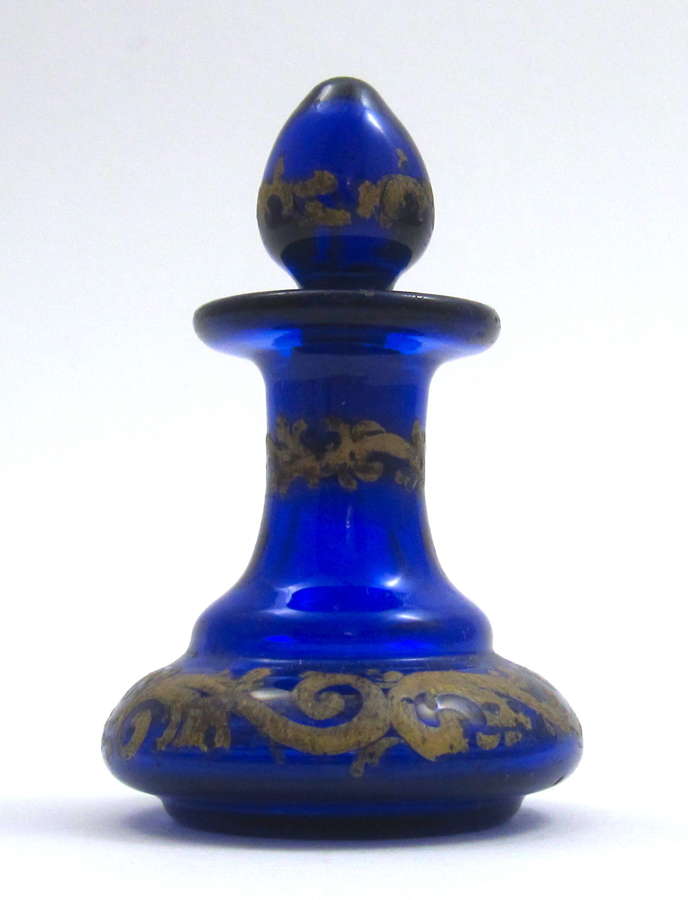 Antique Miniature Bohemian Cobalt Blue Perfume Bottle
