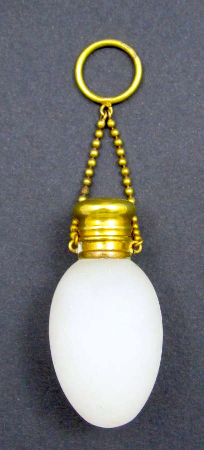 Antique French White Opaline Glass Perfume Bottle and Chatelaine
