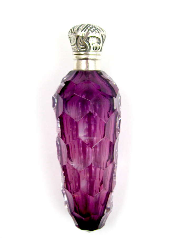 Antique French Amethyst Glass Honeycomb Perfume Bottle