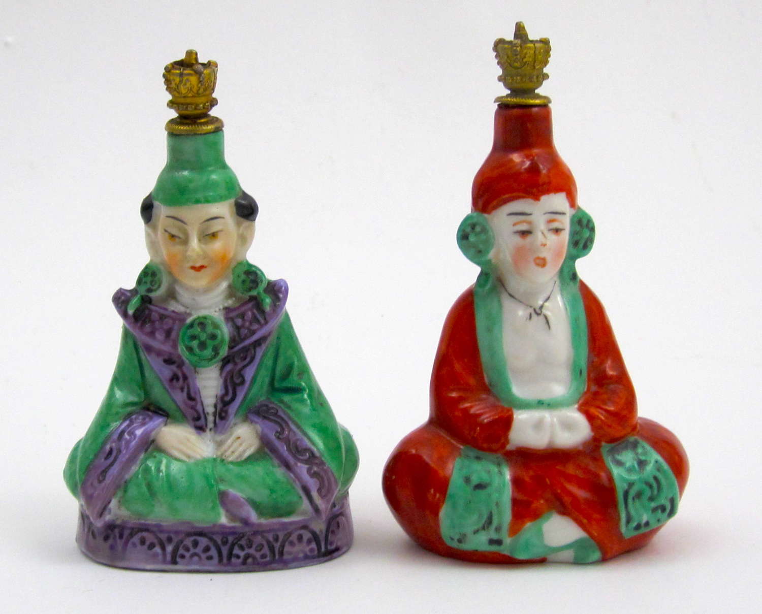 Pair of Antique German Sitzendorf  China Men Perfume Bottles
