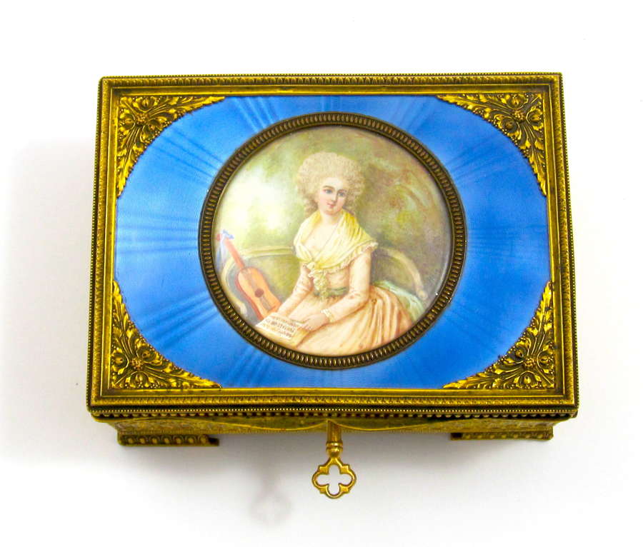 High Quality French Enamel Guillouche Box with Signed Miniature