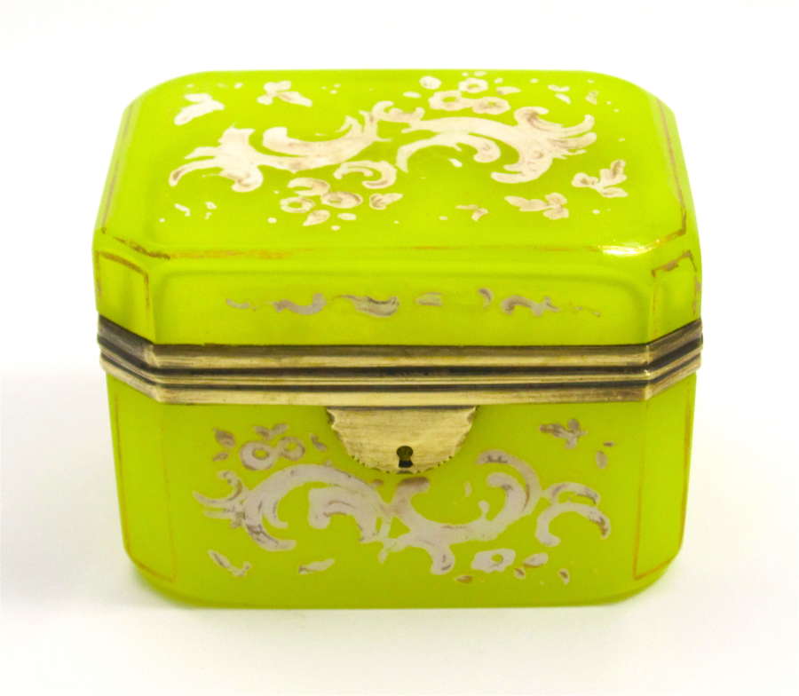 Rare Antique Bohemian Yellow Opaline Glass Casket Box