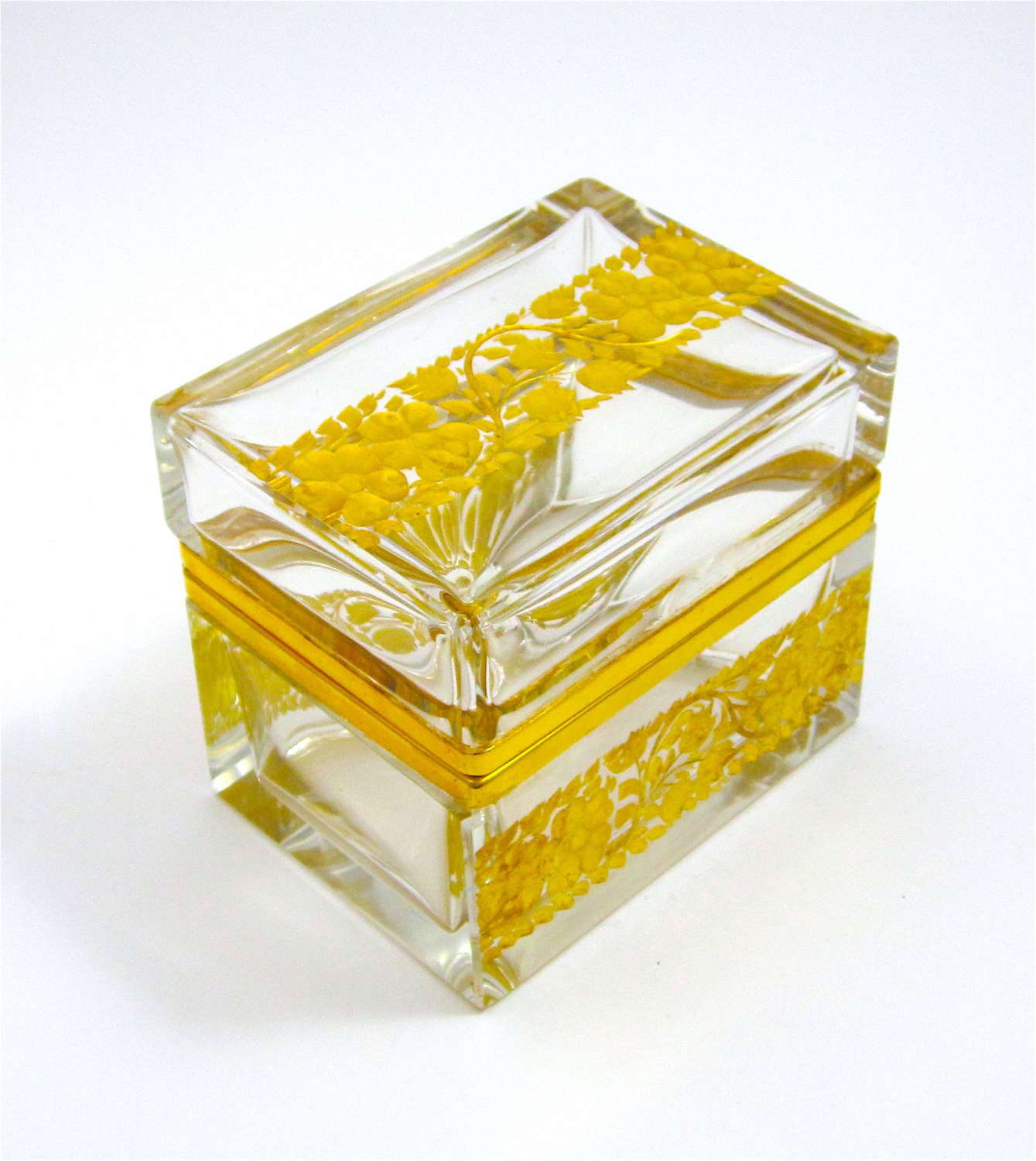 Antique French Crystal Casket with Fine Gold Enamelling