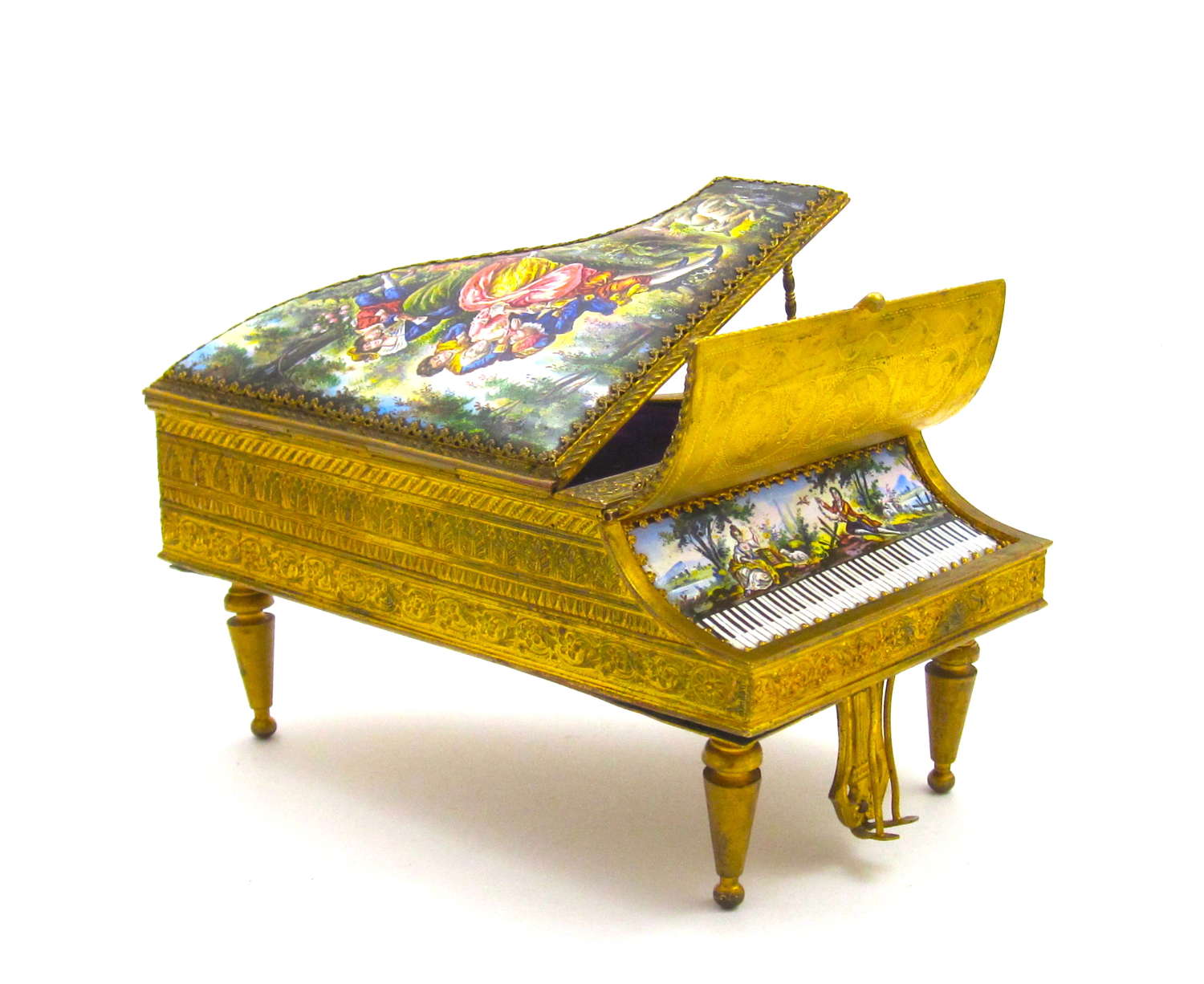 Rare Antique Viennese Dore Bronze Grand Piano Music Jewellery Box