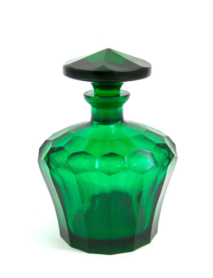 Antique French Green Crystal Bottle and Stopper