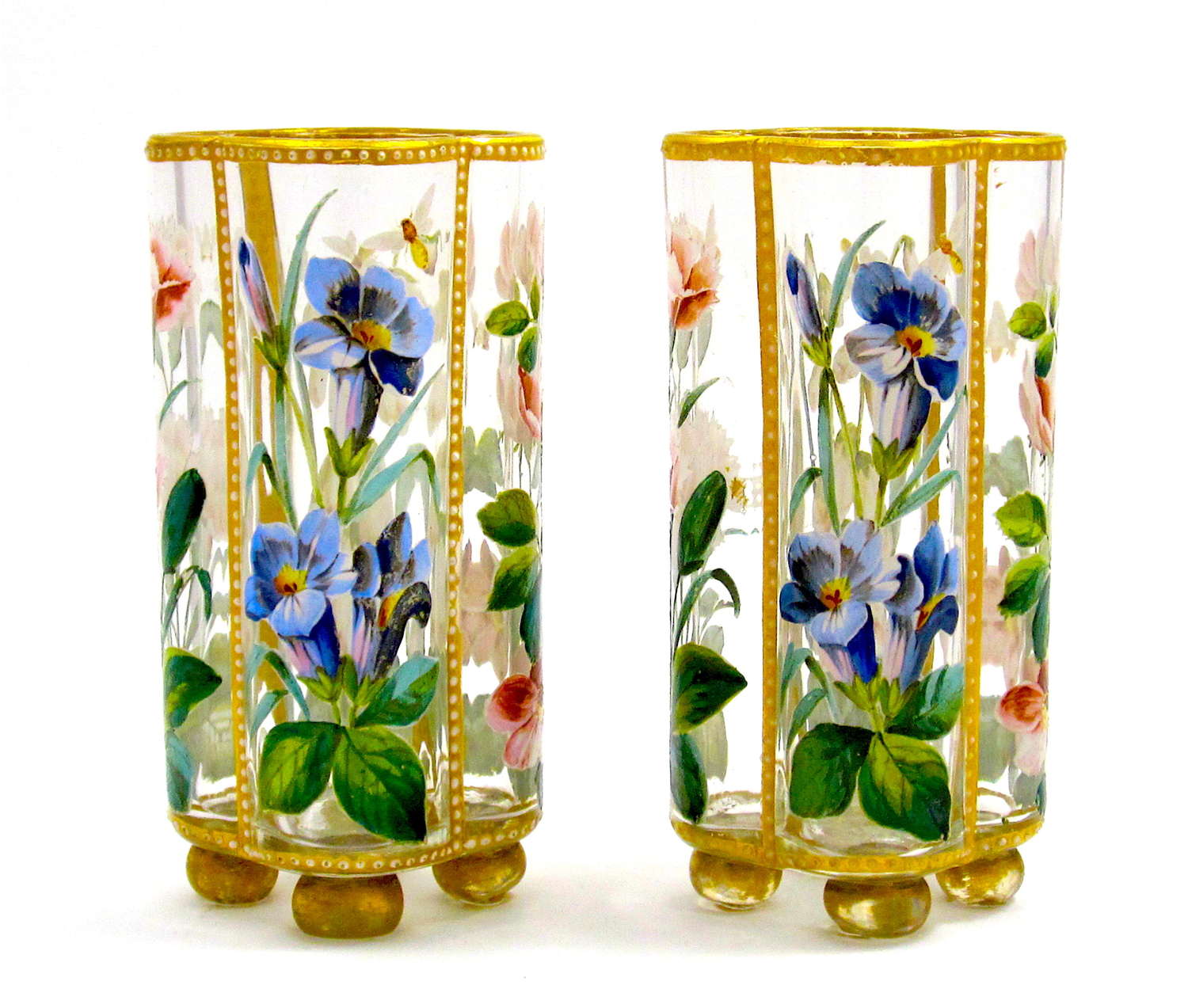 Pair of Exceptional Antique Moser Glass Vases