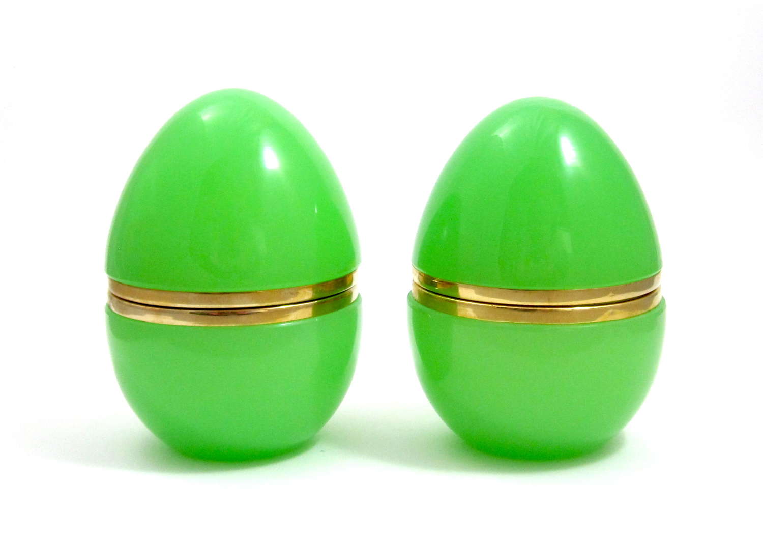 Pair of Large Antique Green Glass Egg Casket Box