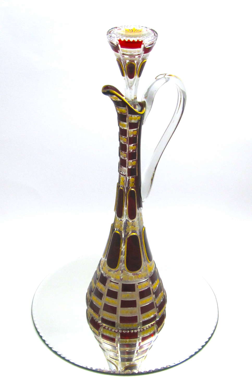 Exceptionally Large Antique Moser Ruby Red and Gold Glass Decanter