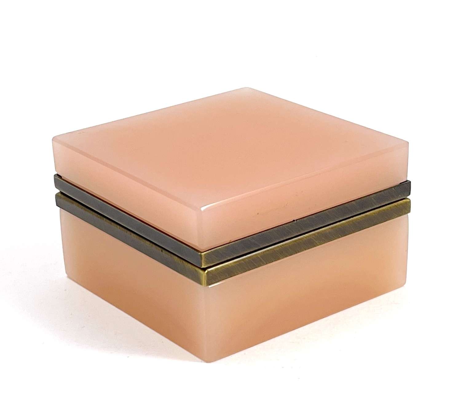 Antique Pink Opaline Glass Square Box with Smooth Dore Bronze Mounts