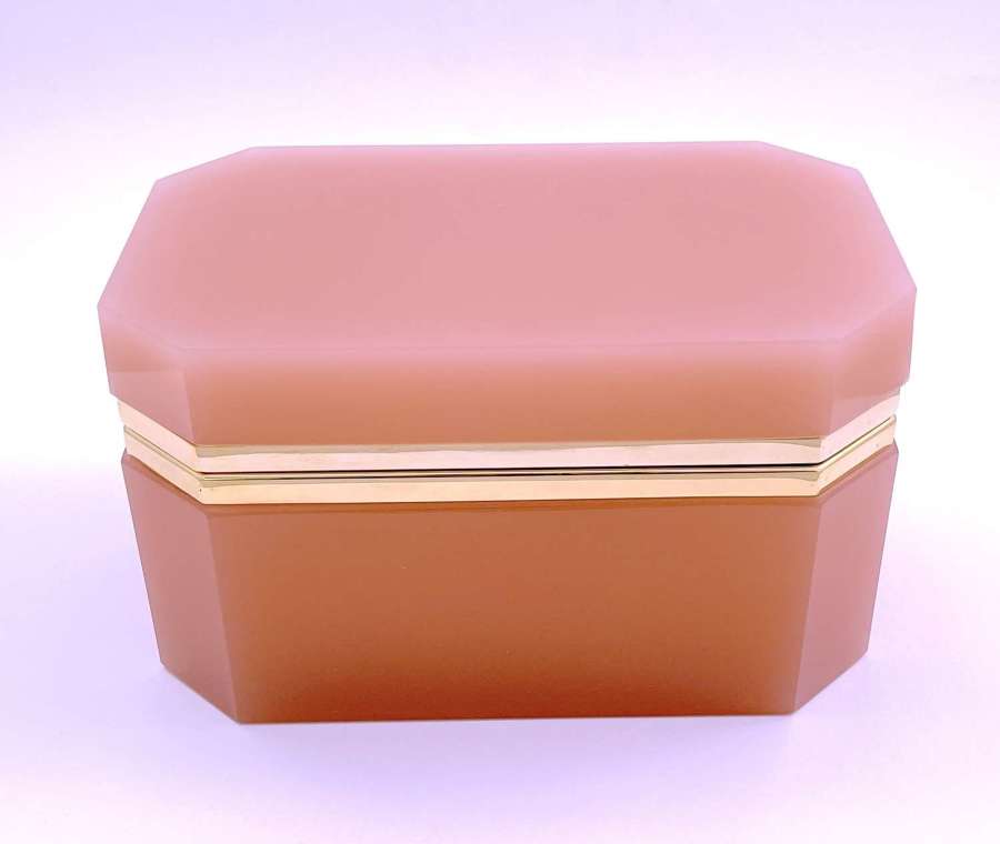 Rare XL Large Antique Pink Opaline Glass Casket Box