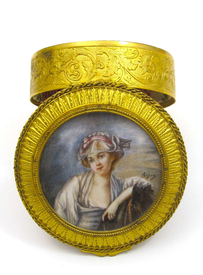 Antique Fine Palais Royal Dore Bronze Jewellery Casket with Miniature