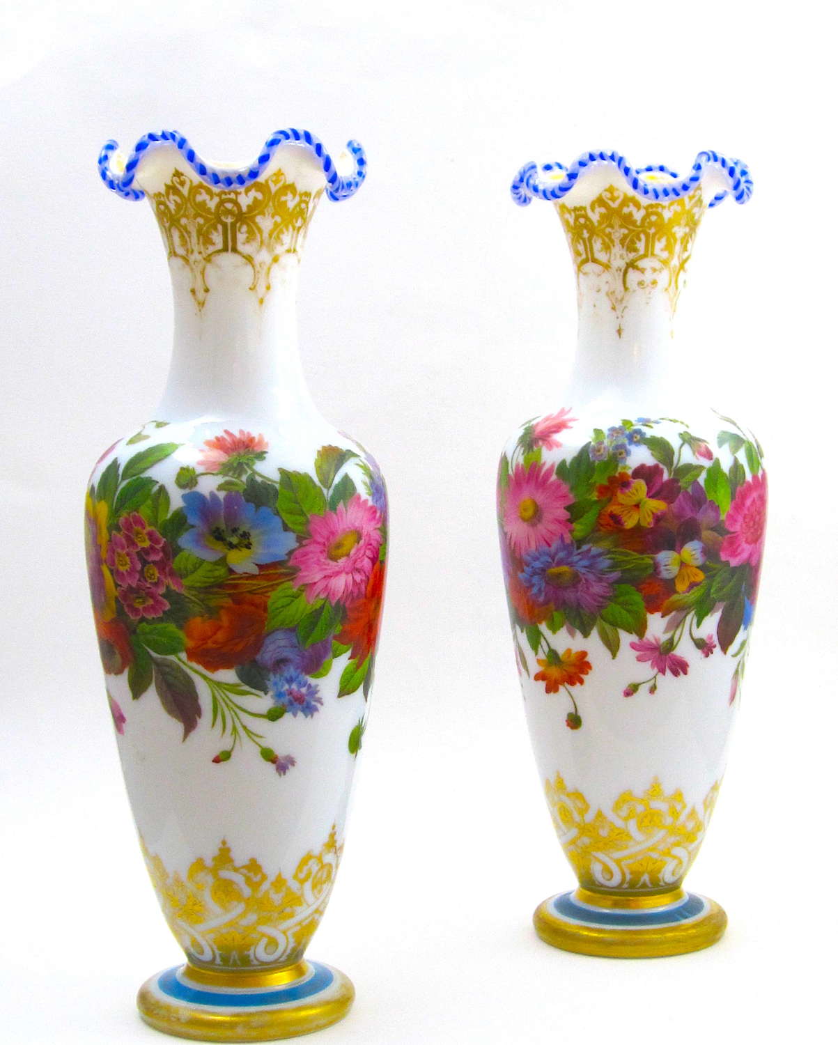 Stunning Large Pair Baccarat Opaline Vases by Jean Francois Robert