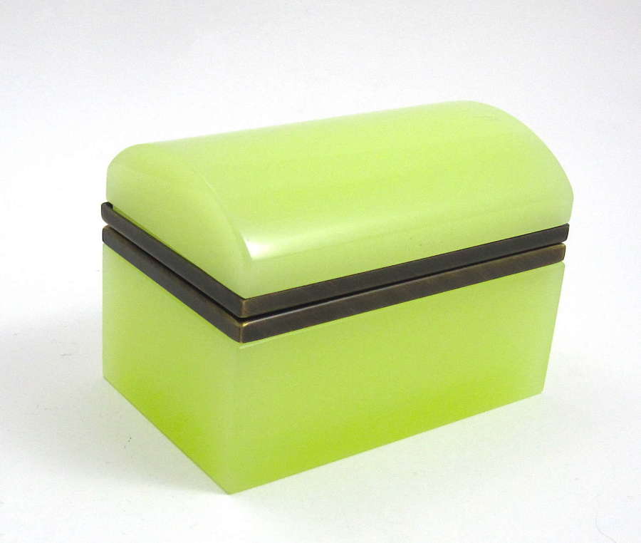 Rare Vintage Yellow Opaline Glass Rectangular Casket with Domed Lid