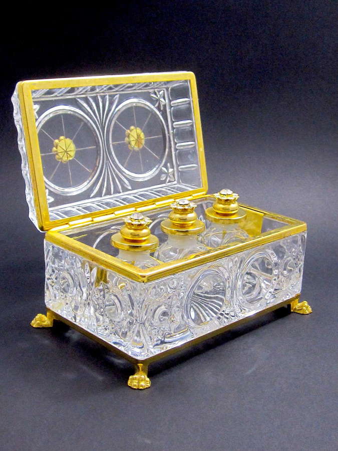 Large Vintage French Perfume Casket Decorated with Jewelled Flowers