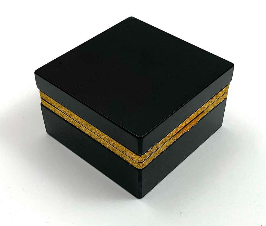 Vintage Murano Square Black Opaline Glass Casket Box