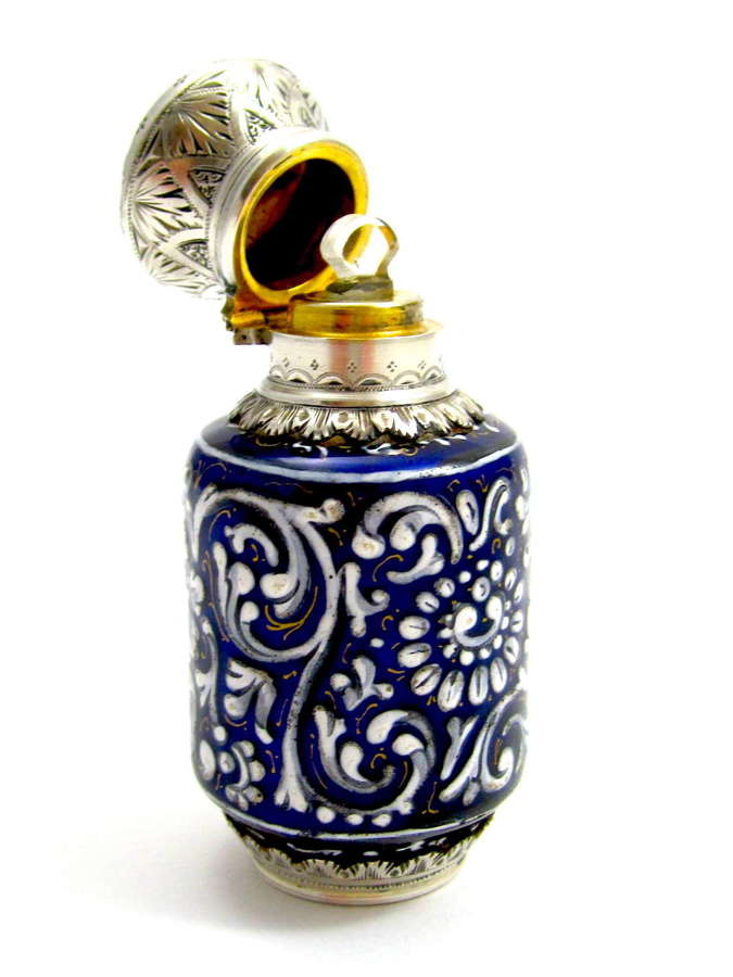 Fine Antique French Cobalt Blue Enamel Perfume Bottle