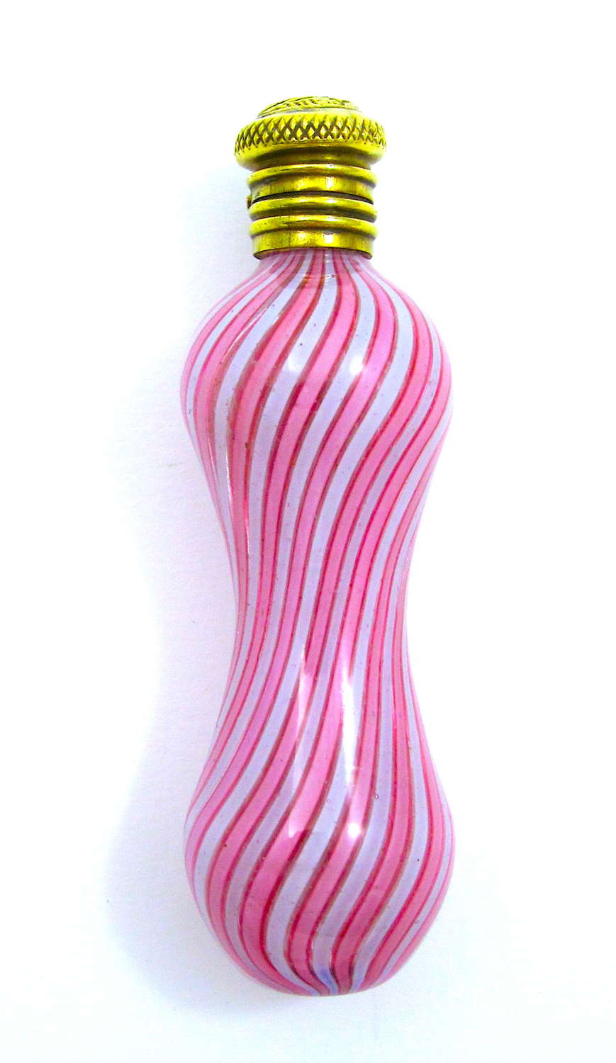 Antique Clichy Pink and White Spiral Stripe Perfume Bottle