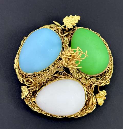 Palais Royal Triple Opaline Glass Egg Wigwam Casket