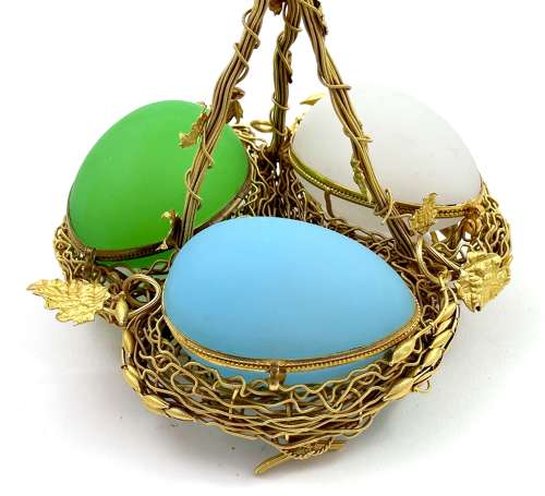 Palais Royal Triple Opaline Glass Egg Wigwam Casket