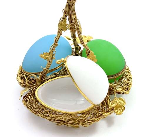 Palais Royal Triple Opaline Glass Egg Wigwam Casket