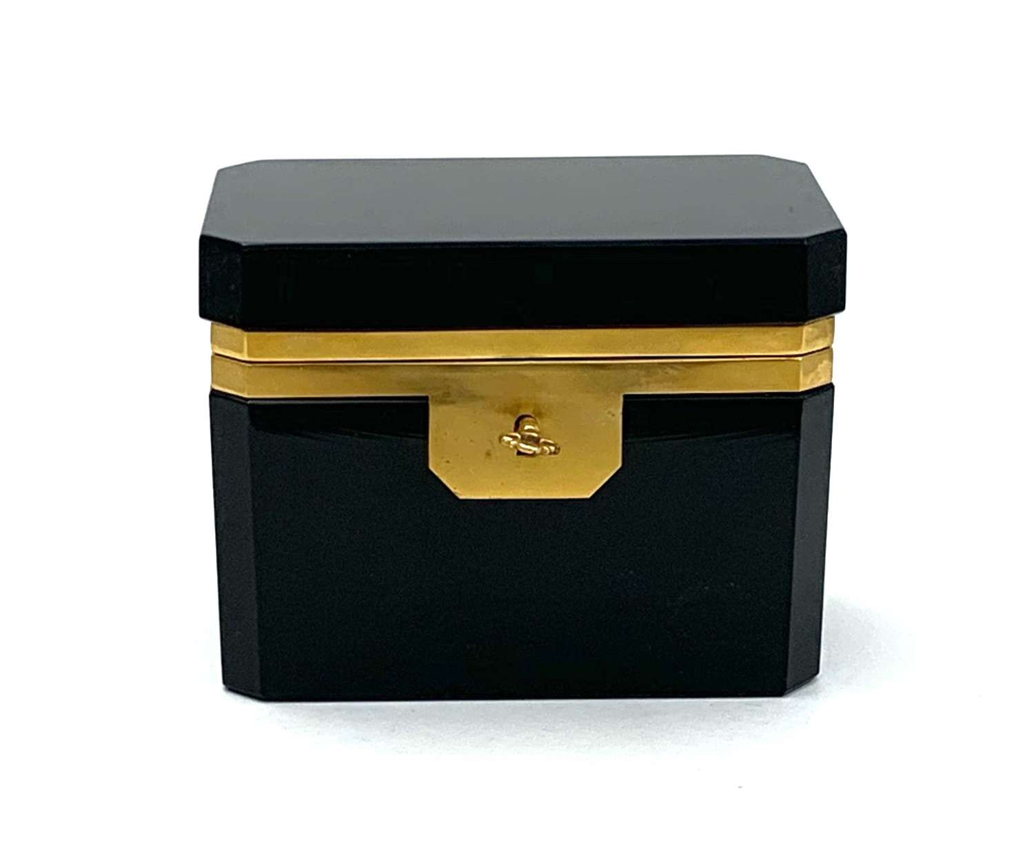 Vintage Italian Murano Black Opaline Glass Casket Box