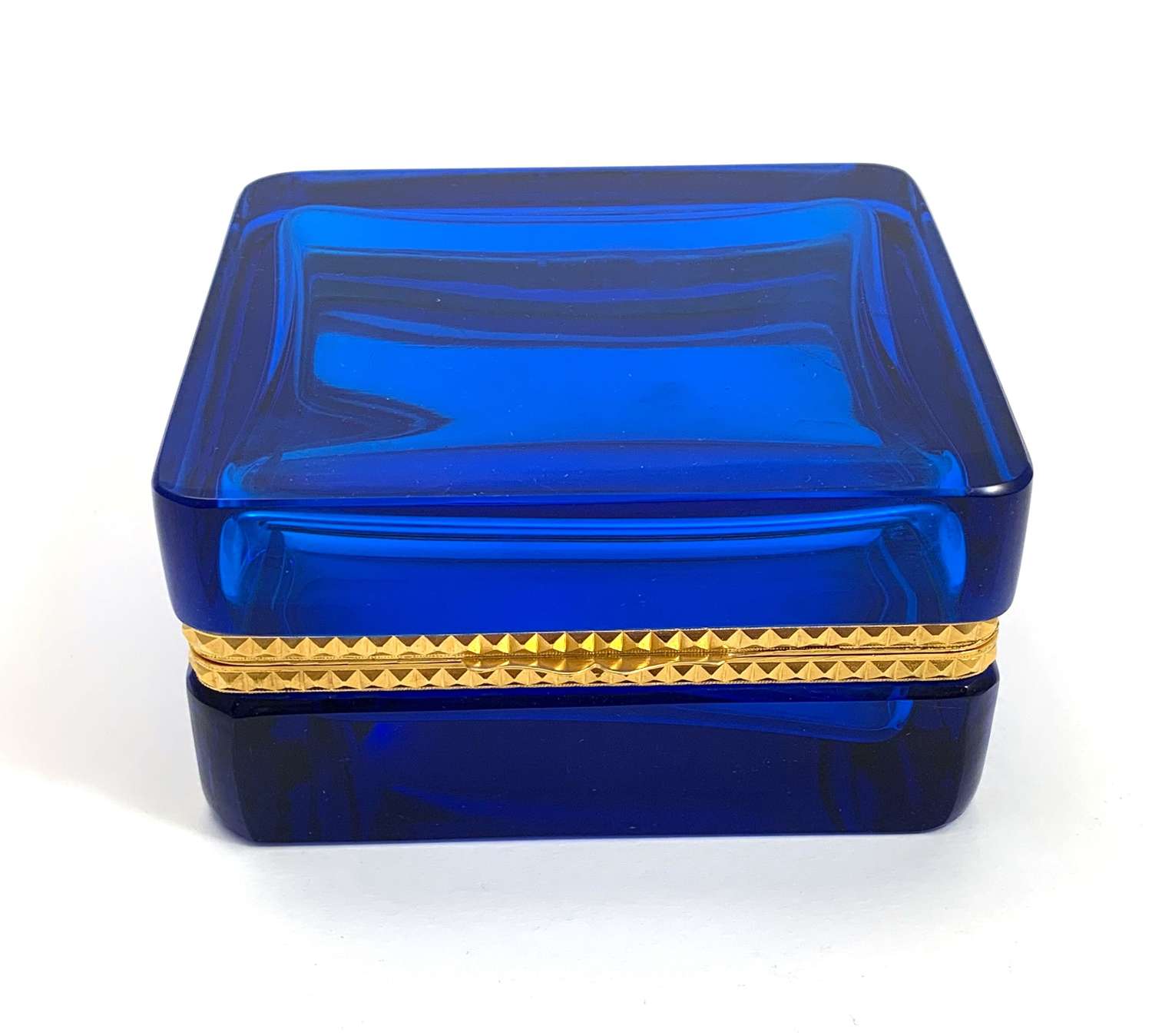 Antique Murano Clear Blue Crystal Glass Casket Box
