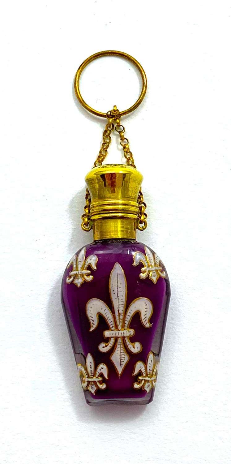 Antique French Overlay Fleur de Lys Perfume Bottle
