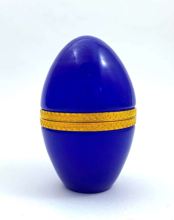 Antique Lapis Blue Opaline Glass Egg Casket Box