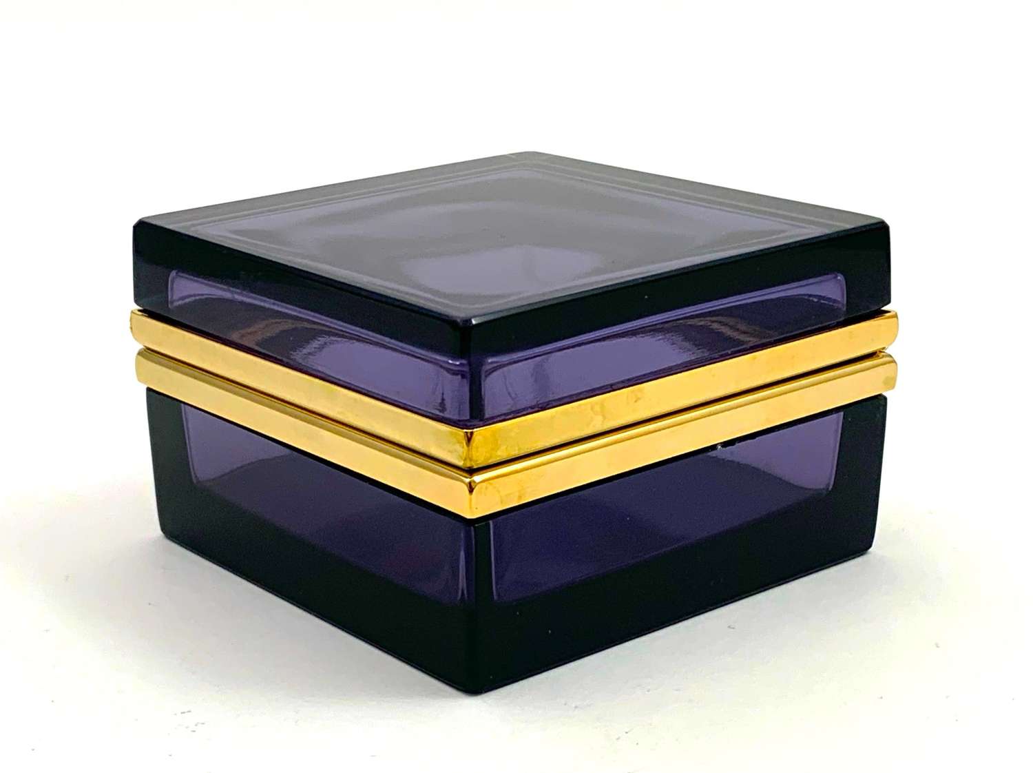 Antique Square Amethyst Glass Casket Box with Smooth Dore Bronze Mount