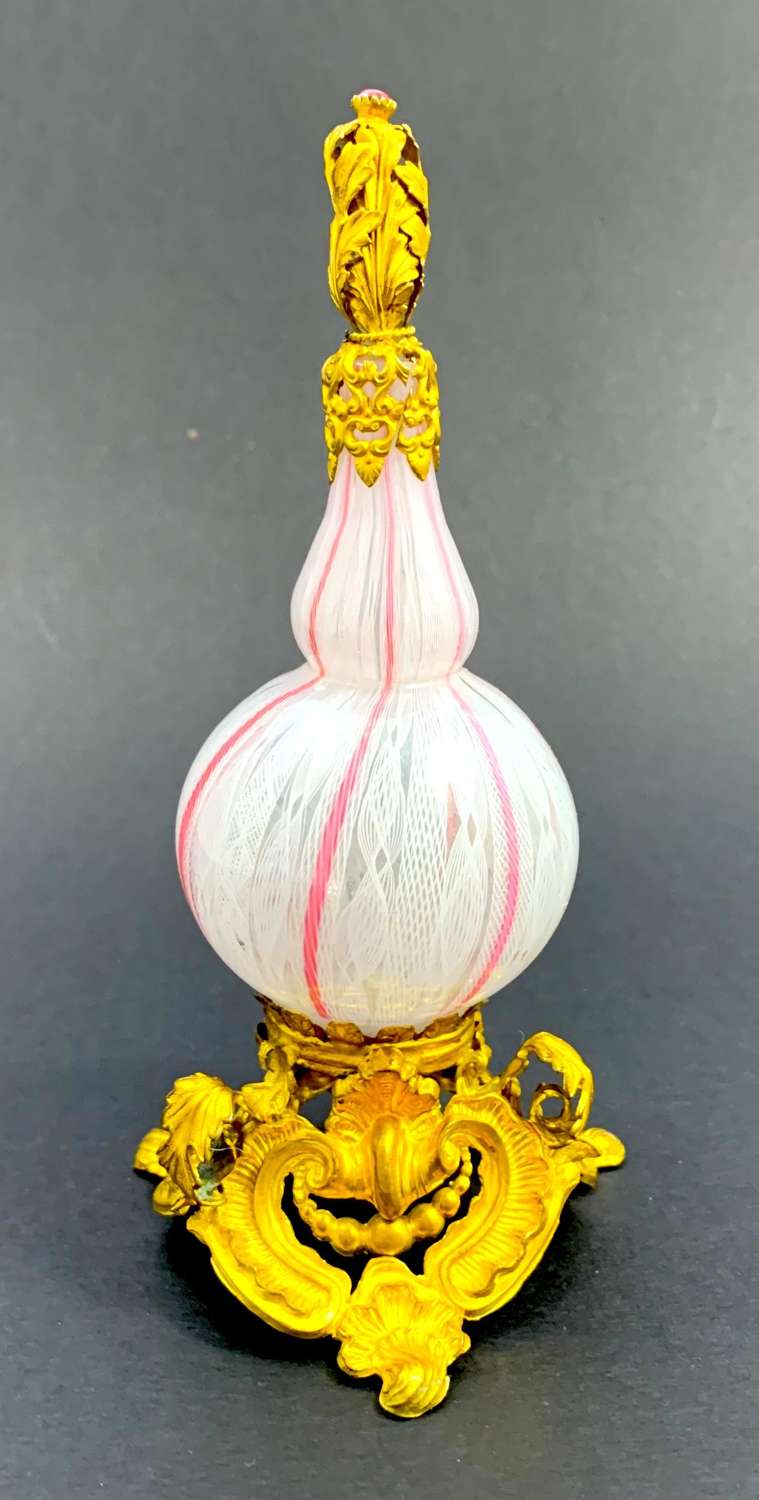 Exquisite Antique Venetian Latticino Glass Perfume Bottle